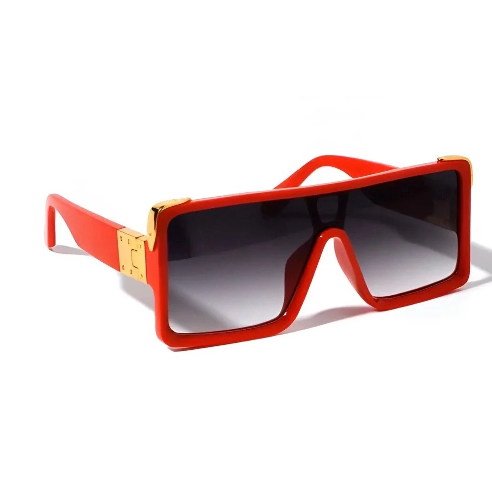 Oversized Square Sunglasses Red Frame Gold‎ Black Lens Stret Beach Wear Women